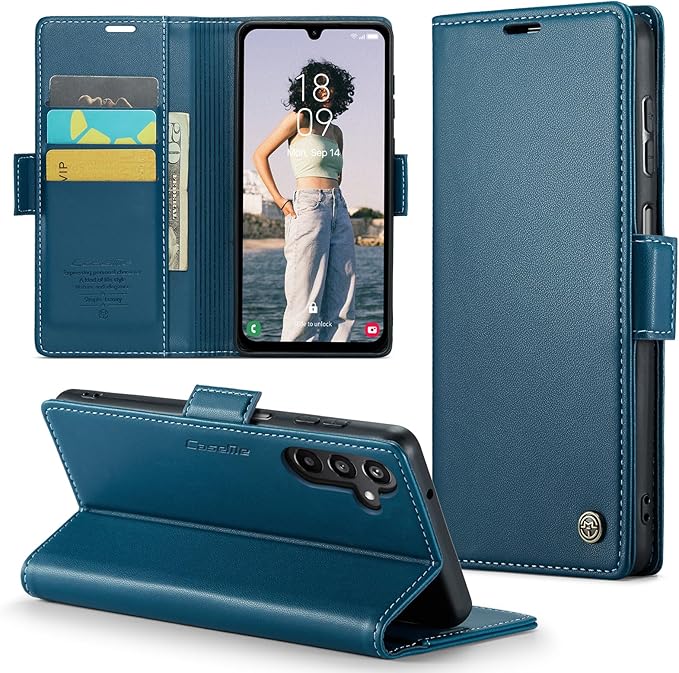 for Samsung Galaxy A15 4G/5G Case, Premium PU Leather Wallet Case Flip Cover with [RFID Blocking][Card Holder][Stand Function] Shockproof Protective for Samsung Galaxy A15, Blue