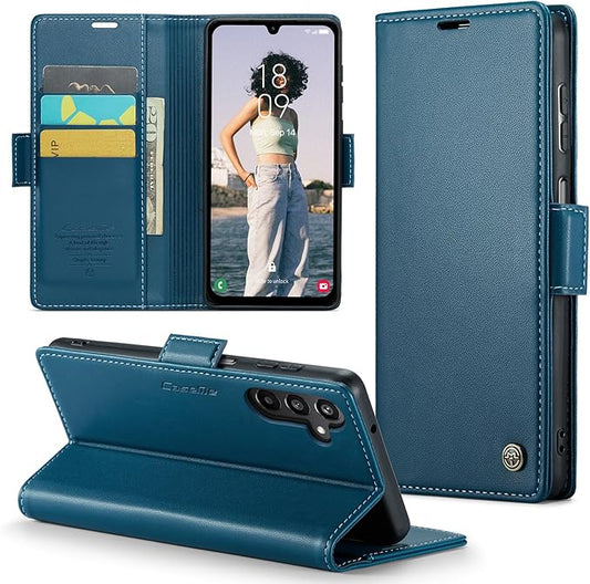 for Samsung Galaxy A15 4G/5G Case, Premium PU Leather Wallet Case Flip Cover with [RFID Blocking][Card Holder][Stand Function] Shockproof Protective for Samsung Galaxy A15, Blue