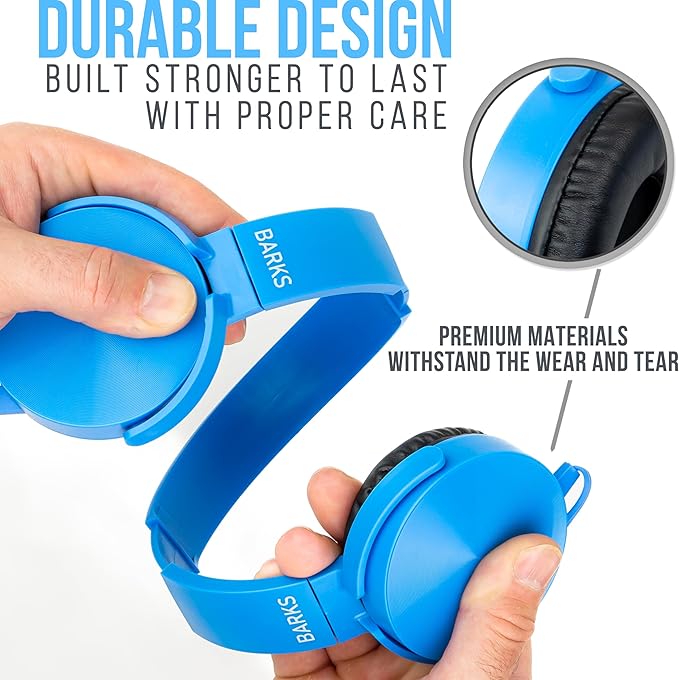 Barks Classroom Headphones with Microphone (12 Pack, Blue) - Upgraded On-Ear Bulk Headphones for Classroom: Best for Students K-12 Schools (Inline Microphone, Good Recording Quality, Durable)