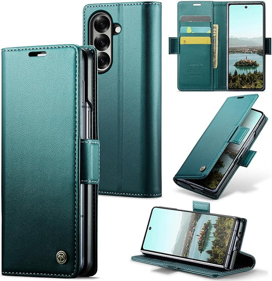 for Samsung Galaxy Z Fold 7 Case, Premium PU Leather Wallet Case Flip Cover with [RFID Blocking][Card Holder][Stand Function] Shockproof Protective for Samsung Galaxy Z Fold 7, Blue-Green