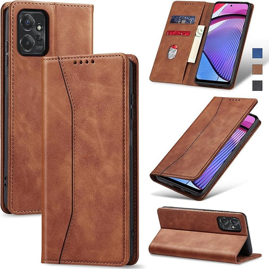 Jasonyu Flip Wallet Case for Moto G Power (2023),Leather Magnetic Folio Cover with Card Holder,Kickstand - TPU Shockproof Durable Protective Phone Case,Brown