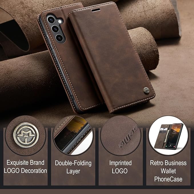 for Samsung Galaxy S24 Case, Flip Wallet Leather Case with Card Holder Magnetic Closure Shockproof Kickstand Protective Phone Cases Cover for Galaxy S24 5G 6.2 Inch,Coffee