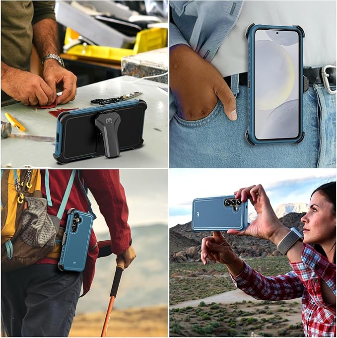 M MYBAT PRO Maverick Series for Samsung Galaxy S25 Case with Belt Clip Holster, Heavy Duty Military Grade Drop Protective Case w 360° Rotating Stand (No Screen Protector) Blue