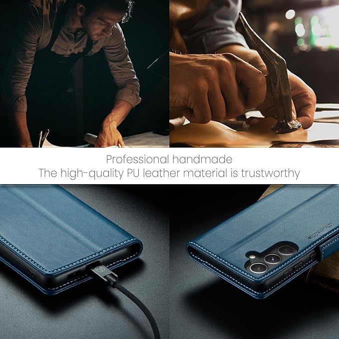 AUPAI for Samsung Galaxy S23 FE Wallet Case with Credit Card Holder, PU Leather RFID Blocking Folio Flip Kickstand Magnetic Clasp Protective Phone Cover for Women Men Blue