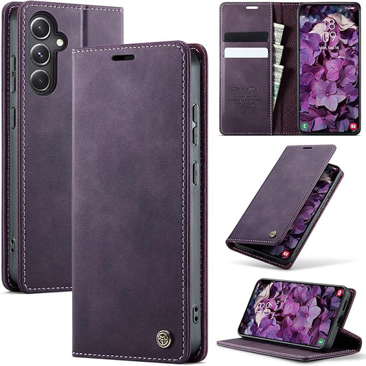 Wallet Case for Samsung Galaxy S23 FE Leather Wallet Flip Cover with Card Holder, Kickstand, Magnetic Closure, RFID Blocking TPU Shockproof Phone Case Compatible with Galaxy S23FE, Purple