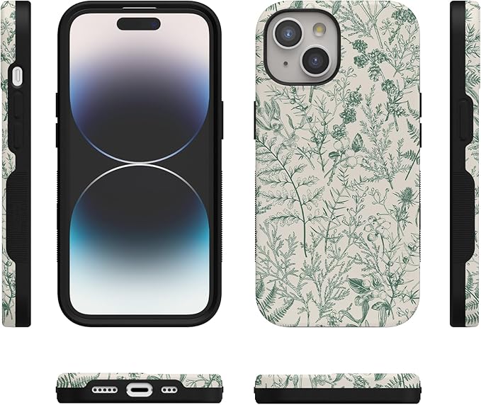 Casely iPhone 14 Case | Sage Garden | Green Floral | Compatible with MagSafe | Bold Protective Design