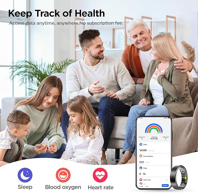 BENIO Ring Gen 2 Smart Ring, Step/Sleep/Blood Oxygen/Heart Rate Tracker for Women Men, Higher Waterproof Rating 5ATM Fitness Tracker,No Subscription Fee,for iPhone and Android (Size 13, Black)