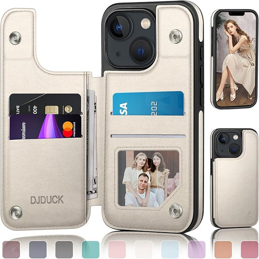DJDUCK Designed for iPhone 14 Case Wallet with Card Holder, [Magnetic Clasp Cover] [RFID Blocking Leather Protection] Shockproof Women Men Cases 6.1 Inch for Apple 14 White