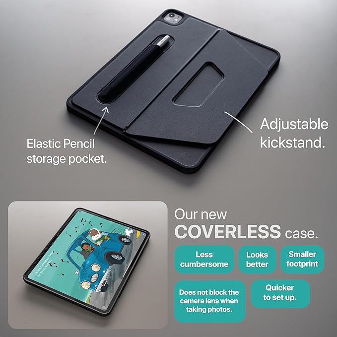 TineeOwl for iPad Pro 11-inch Case (M4) 2024, Adjustable Kickstand Magnetic Cover - Infinite Viewing Angles, Portrait/Landscape Stand, Apple Pencil Charging, Dove Series (Black)