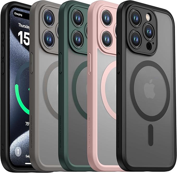 ImpactStrong Magnetic Guard Designed for iPhone 15 Pro Case [Camera Protection] [Military Grade Drop Tested] [Compatible with MagSafe] Slim Translucent Matte Phone Case (6.1") - Gray