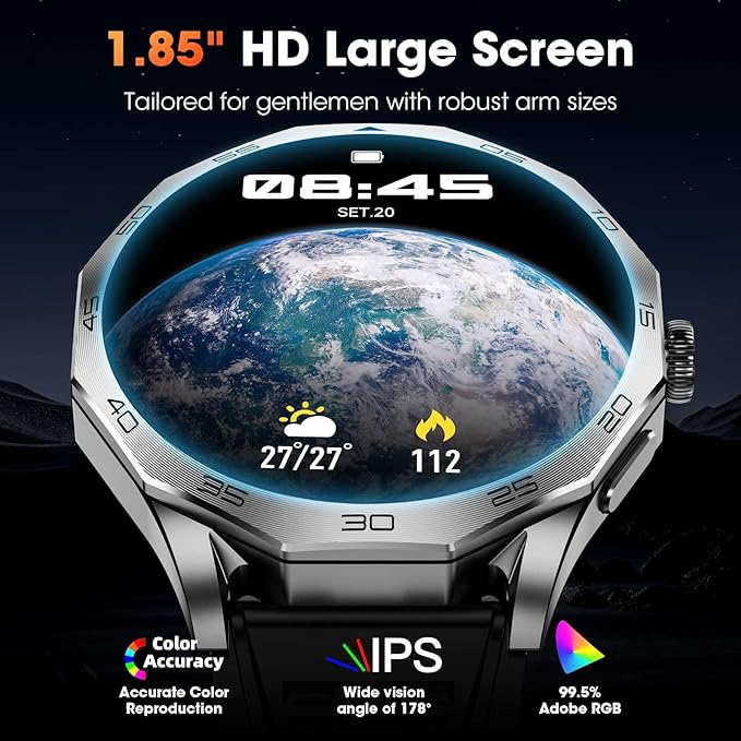 Military Smart Watch for Men 1.85" HD Ultra Screen Touch Screen 710mAh Battery Smart Watches for Android iOS （Bluetooth Call Answer/Dial Calls） Fitness Tracker with 100+ Sports