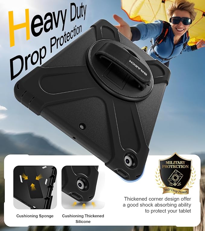 BRAECN for iPad 9th Generation Case, iPad 10.2 Case with Built in Screen Protector, Hand Strap, Swiveling Stand, Shoulder Straps, Heavy Duty Rugged Case for iPad 8th/7th Gen 10.2 Inch-Black