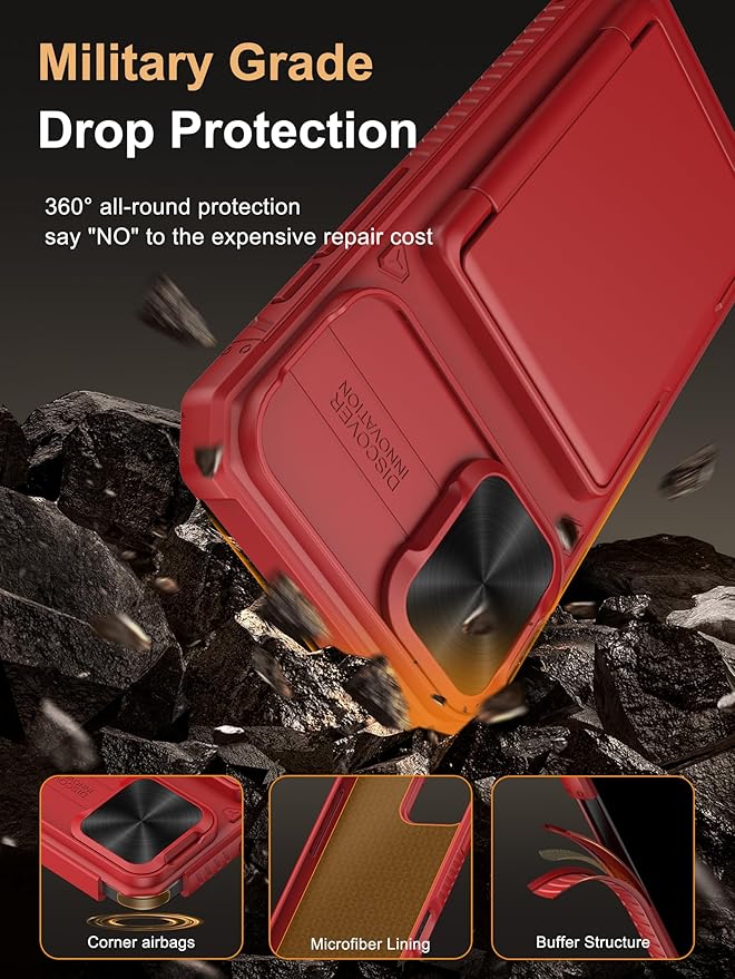 Vihibii for iPhone 16 Plus Wallet Case with Card Holder (4 Cards) [RFID Blocking] & Slide Camera Cover & Raised Edges Protect Screen, Shockproof Rugged Phone Case for iPhone 16 Plus 6.7", Red