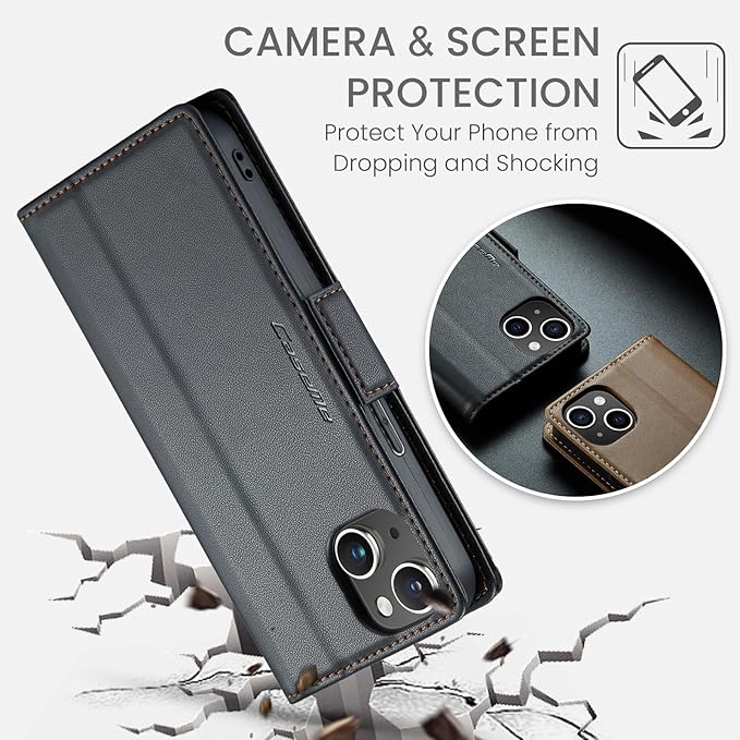 SINIANL Compatible with iPhone 15 Wallet Case with RFID Blocking, for iPhone 15 Case Wallet for Women Men Card Holder Magnetic Clasp Kickstand Leather Book Folio Case for iPhone 15 Black