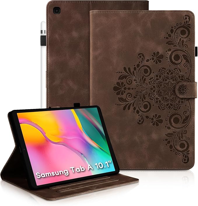 Mantala Funda para for Galaxy Tab A 2019 Case, Soft Touch Faux Leather with Card Slots and Kickstand, Water-Proof Precise Cutouts Compatible with Funda para Samsung Galaxy Tab A 10.1 2019 Brown
