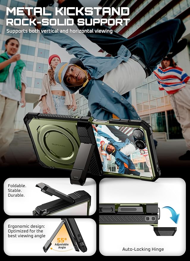 SUPCASE for Samsung Galaxy Z Flip 7 Case with Stand & Front Screen Protector (Unicorn Beetle Grip), [Support MagSafe] [Hinge Protection] Full Body Military-Grade Rugged Back Phone Cover, Guldan