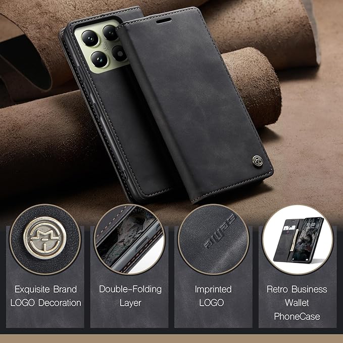 for Xiaomi 14T Case, Flip Wallet Leather Case with Card Holder Magnetic Closure Shockproof Kickstand Protective Phone Cases Cover for Xiaomi mi 14T, Black