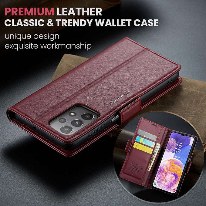 for Samsung Galaxy A23 4G/5G Case, Premium PU Leather Wallet Case Flip Cover with [RFID Blocking][Card Holder][Stand Function] Shockproof Protective for Samsung Galaxy A23, Red