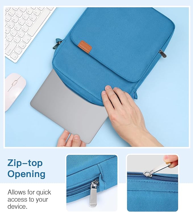 MoKo 13.3-14 Inch Laptop Sleeve Bag Fits MacBook Pro M3/M2 14" 2023, MacBook Pro 13" M2, New MacBook Air 13.6" M3/M2 2024/2022,Tab S8 Ultra 14.6",Handle Carrying Case with Shoulder Strap, Peacock Blue
