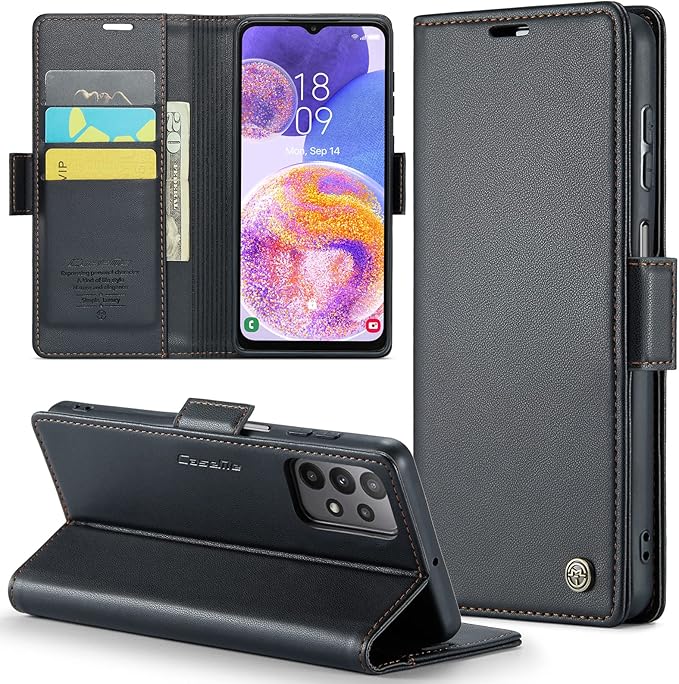 for Samsung Galaxy A23 4G/5G Case, Premium PU Leather Wallet Case Flip Cover with [RFID Blocking][Card Holder][Stand Function] Shockproof Protective for Samsung Galaxy A23, Black