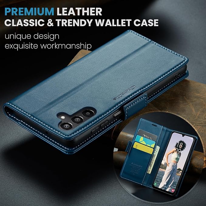 for Samsung Galaxy A15 4G/5G Case, Premium PU Leather Wallet Case Flip Cover with [RFID Blocking][Card Holder][Stand Function] Shockproof Protective for Samsung Galaxy A15, Blue