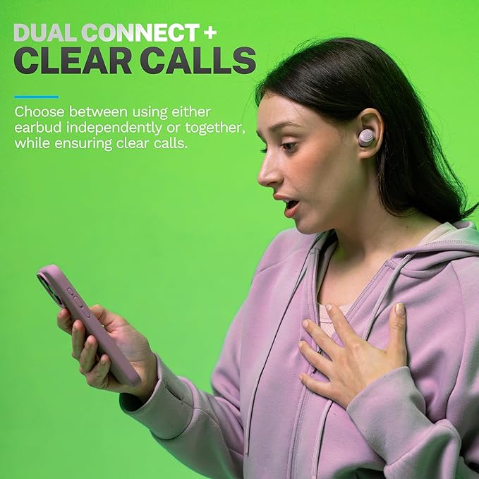 JLab Go Air Pop+ True Wireless Earbuds, in Ear Headphones, Bluetooth Earphones, 35H Playtime Ear Buds, Bluetooth Earbuds with Microphone, USB-C Charging Case, Dual Connect, EQ3 Sound, Mauve