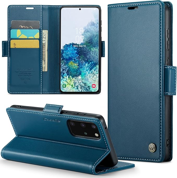 Case for Samsung Galaxy S20 Plus Wallet Case, RFID Blocking PU Leather Flip Folio Cover Card Holder Kickstand Shockproof Phone Case Compatible with Samsung Galaxy S20 Plus, Blue