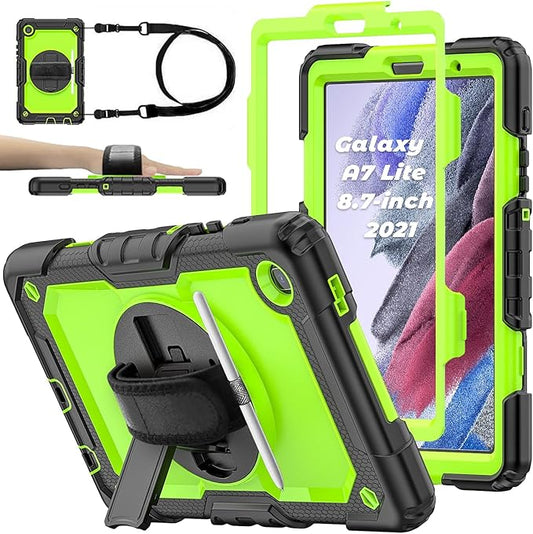 Case for Samsung Galaxy Tab A7 Lite 8.7-inch 2021 (SM-T220/T225), Protective with Screen Protector/Hand Strap/Pen Holder, Sturdy Shockproof for Samsung A7 Lite Tablet Case (Green)
