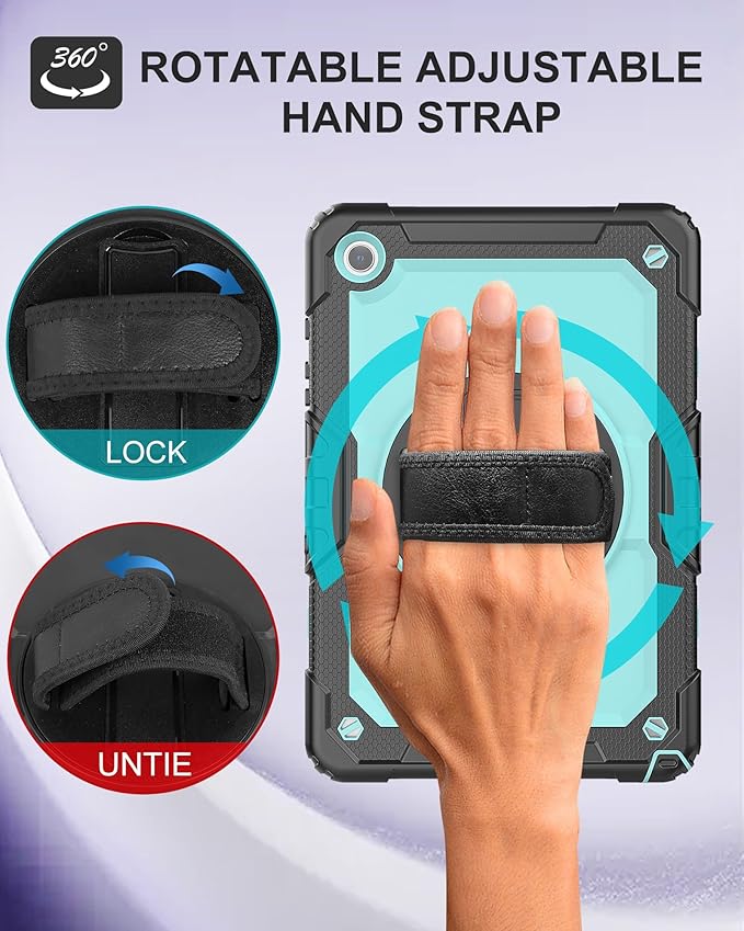 Case for Samsung Galaxy Tab A9+ Plus Tablet Case 11 inch 2023 [with Tempered Glass Screen Protector],360° Rotating Kickstand/S Pen Holder/Shoulder & Hand Strap (SkyBlue)