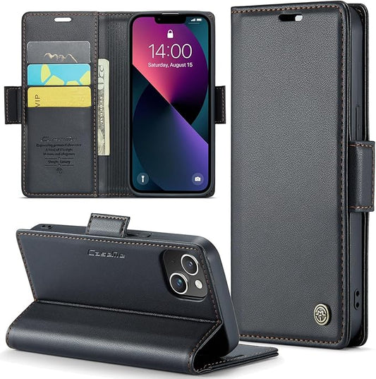 for iPhone 13 Case, Premium PU Leather Wallet Case Flip Cover with [RFID Blocking][Card Holder][Stand Function] Shockproof Protective for iPhone 13 6.1 inch, Black