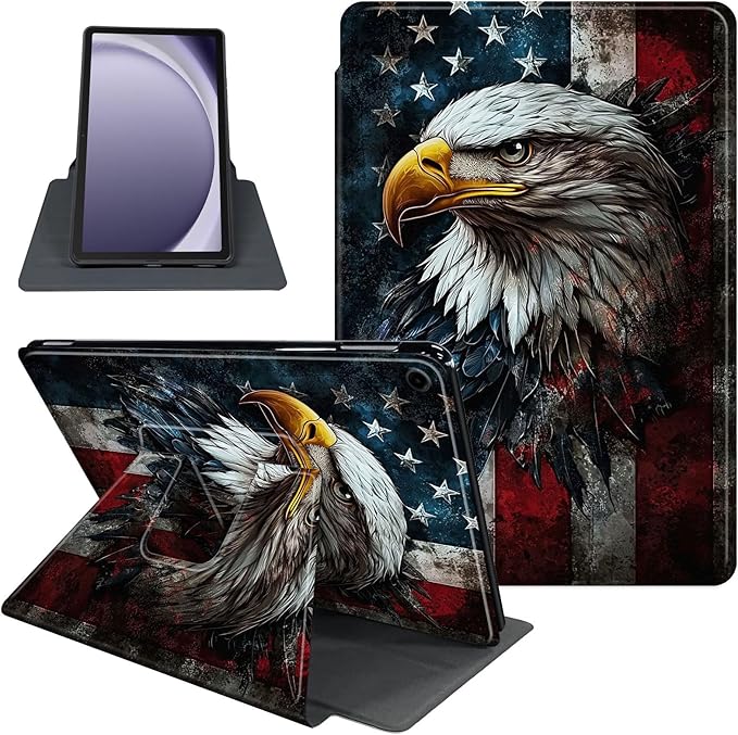 Case for Samsung Galaxy Tab A9 8.7 Inch 2023 Tablet Case, 360 Degree Rotating Folio Stand Smart Cover for Samsung Galaxy Tab A9 Tablet, Auto Sleep/Wake, American Flag Eagle