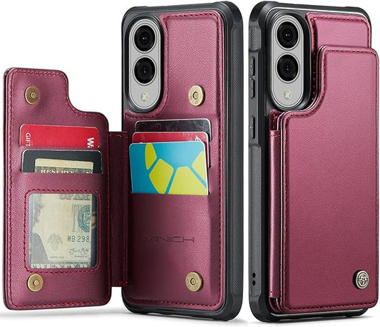 Vinich for Samsung Galaxy S25 Edge Wallet Case with Card Holder, RFID Blocking Credit Slots Kickstand Shockproof Phone Cover for Women Men, Wine Red