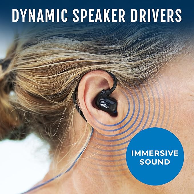 H2O Audio Surge SX10 Waterproof IPX8 Headphones –(Short Cord Design), in-Ear Noise Cancelling Earbuds for Swimming, Running, Sports – Lightweight, Secure Fit, Dynamic Bass, Memory Foam Tips