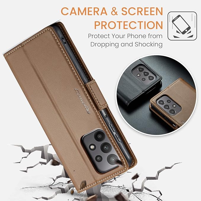 for Samsung Galaxy A23 4G/5G Case, Premium PU Leather Wallet Case Flip Cover with [RFID Blocking][Card Holder][Stand Function] Shockproof Protective for Samsung Galaxy A23, Brown