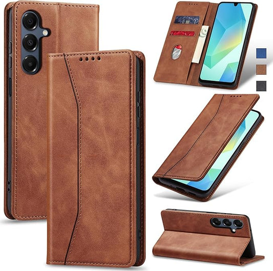 Jasonyu Flip Wallet Case for Samsung Galaxy A16,Leather Magnetic Folio Cover with Card Holder,Kickstand - TPU Shockproof Durable Protective Phone Case,Brown