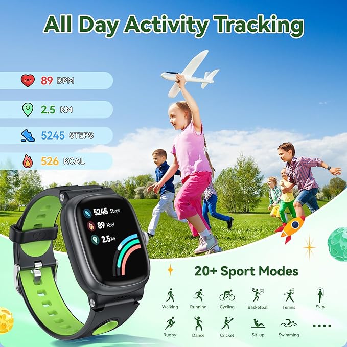 Smart Watch for Boys Girls with Sleep | Health | Activity Tracker, Games, Alarm, IP68 Waterproof Kids Fitness Watch with Pedometer, Family Account, Toys Gifts for Kids Aged 4-16