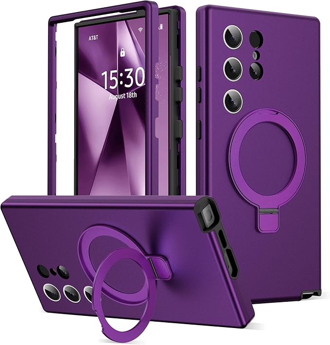 Designed for Samsung Galaxy S24 Ultra Case with Magnetic Ring Stand [Compatible with Mag-Safe][Military Grade Drop Protection][Build in Kickstand] S24 Ultra Phone Case 6.8",Purple