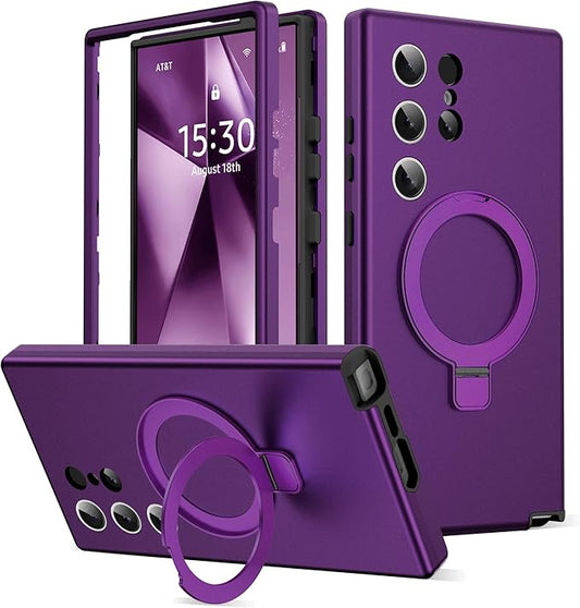 Designed for Samsung Galaxy S24 Ultra Case with Magnetic Ring Stand [Compatible with Mag-Safe][Military Grade Drop Protection][Build in Kickstand] S24 Ultra Phone Case 6.8",Purple