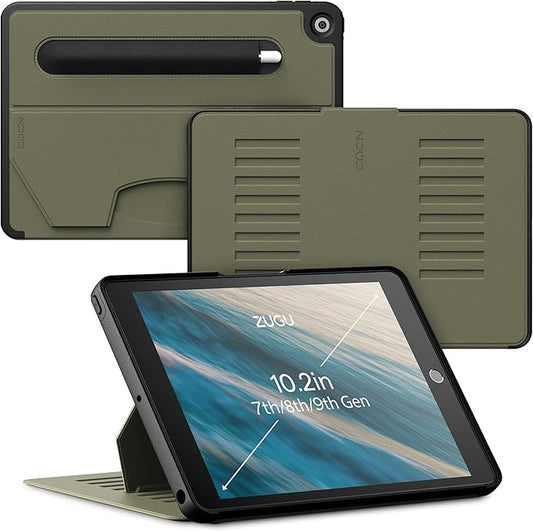 ZUGU CASE for 10.2 Inch iPad 7th / 8th / 9th Generation Case (2021/2020/2019), Protective, Thin, Sleek Design, Magnetic Stand, Sleep/Wake Cover, Magnetic Cover, Olive Green