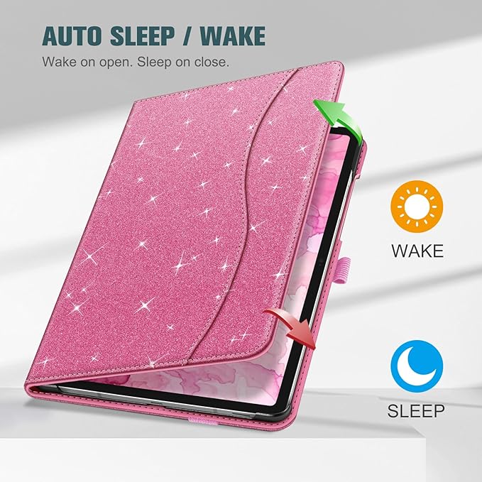Fintie Case for Samsung Galaxy Tab S10 Lite/ S10 FE/ S9 FE 5G 10.9 Inch/Tab S9 11 Inch with S Pen Holder, Multi-Angle Viewing Protective Cover with Pocket, Auto Sleep/Wake, Glittering Pink