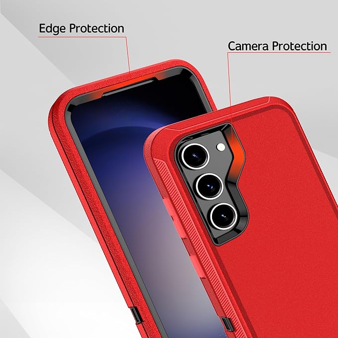 for Samsung Galaxy S23 Case with [2 Pack] HD Screen Protector, [Military-Grade] Shockproof Dust/Drop Proof 3-Layer Full Body Protection Heavy Duty Case for Galaxy S23 5G, Red