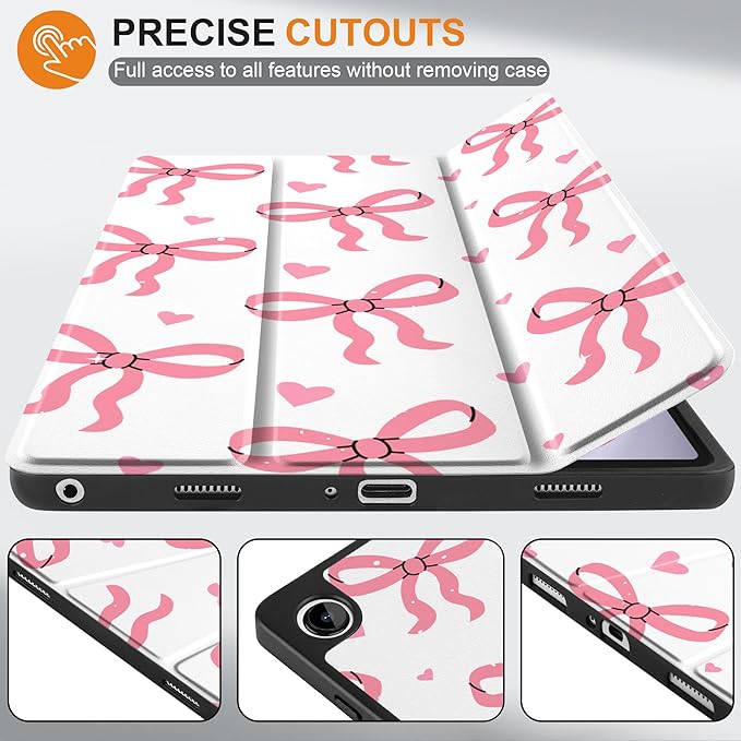 MEEgoodo Case for Samsung Galaxy Tab A9 Plus 11 inch Cover 2024 2023 with S Pen Holder, A9+ Smart Tablet Cases with Leather Trifold Stand+Soft TPU Back Shell+Smart Auto Wake/Sleep, Pink Bows