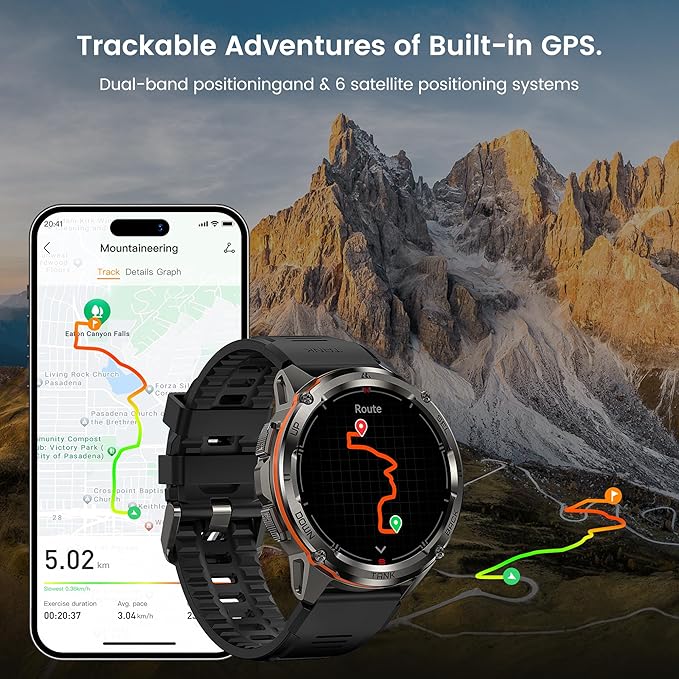 AMAZTIM GPS Smart Watch for Men, 6 Satellite Positioning, Compass, Stainless Steel Body, 50M Waterproof, 470mAh Extra-Large Battery, Answer/Make Call, 1.43" AMOLED Screen, Compatible for Android iOS
