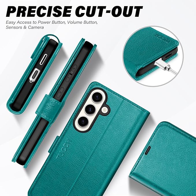 TUCCH Wallet Case for Galaxy S25 5G, Magnetic PU Leather Kickstand [RFID Blocking] Card Slot Folio Cover with [TPU Shockproof Inner Shell] Compatible with Galaxy S25 6.2" 2025, Cyan