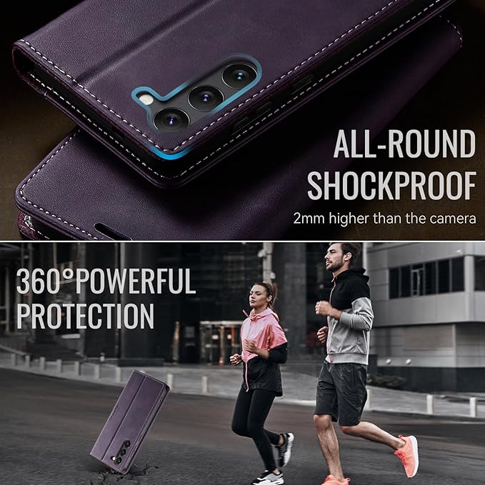 Wallet Case for Samsung Galaxy S23 5G Leather Wallet Flip Cover with Card Holder, Kickstand, Magnetic Closure, RFID Blocking TPU Shockproof Phone Case Compatible with Galaxy S23, Purple