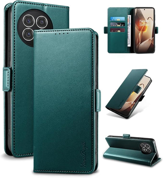 Wallet Flip Case for OnePlus 13R 5G - [RFID Blocking] Luxury PU Leather Card Holder Magnetic Phone Cover with Kickstand,Shockproof Protective Case,Green
