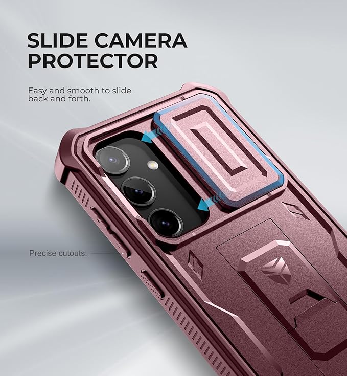 Dexnor for Samsung Galaxy S24 Case with Built-in Slide Camera Cover & Screen Protector & Kickstand, Heavy-Duty Shockproof Rugged Case Full-Body Bumper Protective Cover for Galaxy S24 (2024),Maroon Red