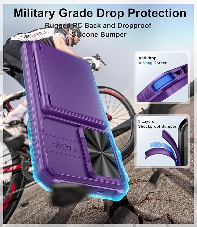 for Samsung Galaxy S25+ Plus Wallet Case, Card Holder (4-5 Cards), RFID Block, Slide Lens Cover, Military Grade Drop, Rugged Heavy Duty Men Women Phone Case for Samsung Galaxy S25 Plus, Purple