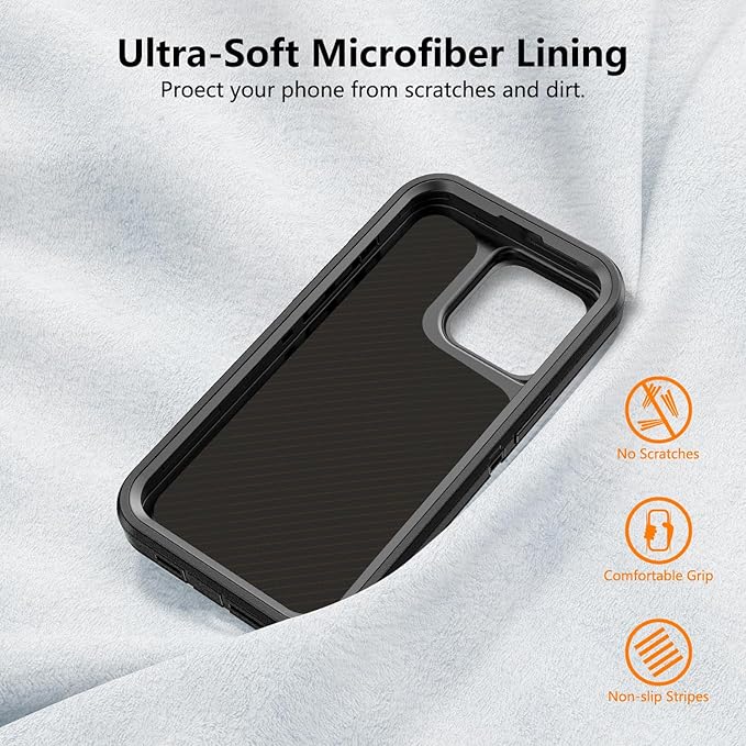 for iPhone 13 Pro & 14 Pro Case with Belt Clip Holster, Anti-Shock, Anti-Slip, Compatible with MagSafe, 3-Layer Drop Protection, Heavy Duty Magnetic Phone Case Cover 14 Pro, 6.1", Black