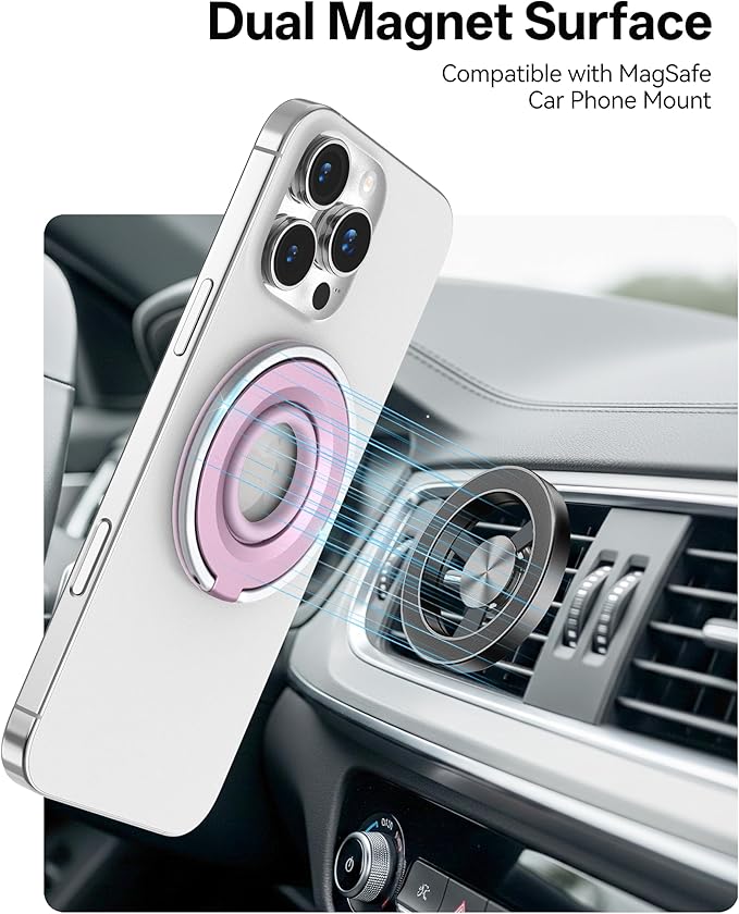 [2025 Upgrade] Magnetic Phone Grip for Phone Ring Holder, Two-Sided Magnets Phone Ring Grip Finger Kickstand Compatible with iPhone 17 Pro/Max 16 15 14 13 12 11 Plus & Android Phone (pink1)
